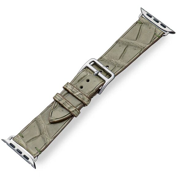 Real Alligator Skin Watch Strap – Minimalist Design - Khaki Color main image 5